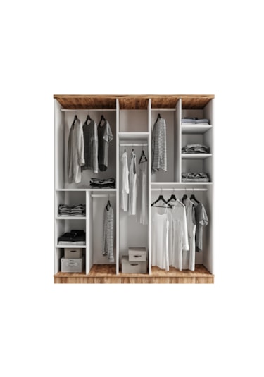 Flora 5 Kapaklı Komple Mdf Aynalı Gardırop - Elbise Dolabı