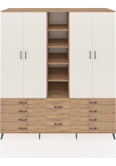 Kronos Dolap 9 Raflı 10 Çekmeceli 2 Askılı 220x59x243 Çam-aytaşı/çam Aytası/atlas Çam