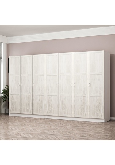 Minar Kale Country 7 Kapak 4 Çekmece Zincir Dolap - Beyaz 190cm Beyaz