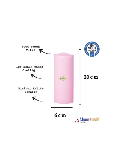 6x20 Pembe Silindir Mum Pembe