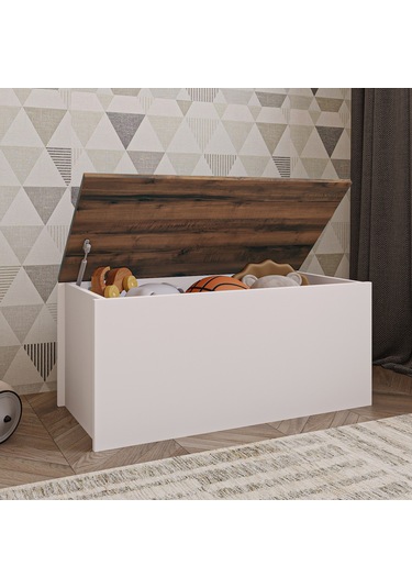 Florya Çok Amaçlı Oyuncak Ve Depolama Sandığı - Antrasit Ve Beyaz - 90 Cm - Beyaz