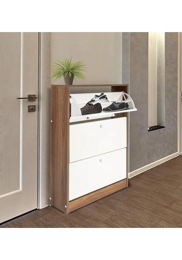 Marka 3 Katlı Modern Ayakkabılık Beyaz