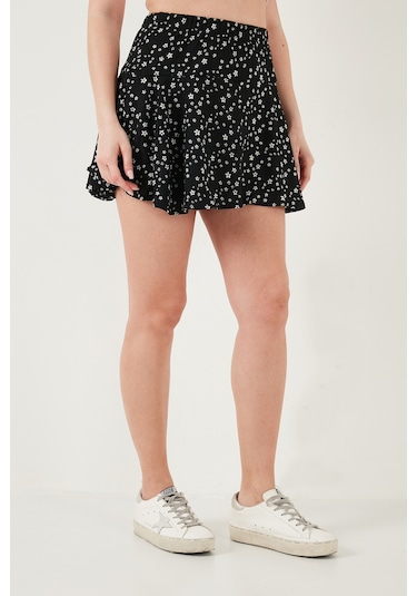 Lela Desenli Beli Lastikli Mini Bayan Şort Etek 5865118 Siyah