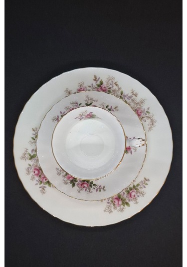 Lavender Rose Bone China Antika Duble Boy Kahve Fincanı 3 Parça 180 Ml Beyaz - Lavanta