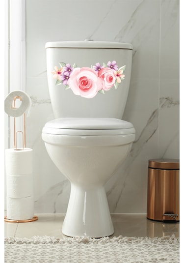Pembe Güller Klozet Kapağı Ve Banyo Sticker