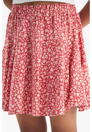 Defacto Kız Çocuk Desenli Esnek Belli Viskon Etek E3836a825smrd62 Kırmızı