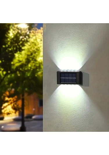 Xuweiwei 8 Adet Beyaz Işık 10 Led Güneş Duvar Lambası Dış Mekan Aydınlatma Dekoratif Bahçe Avlu Teras Beyaz Işık