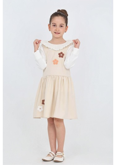 Kız Çocuk 2'li Elbise Elbise+badi Bluz 12342 Ekru