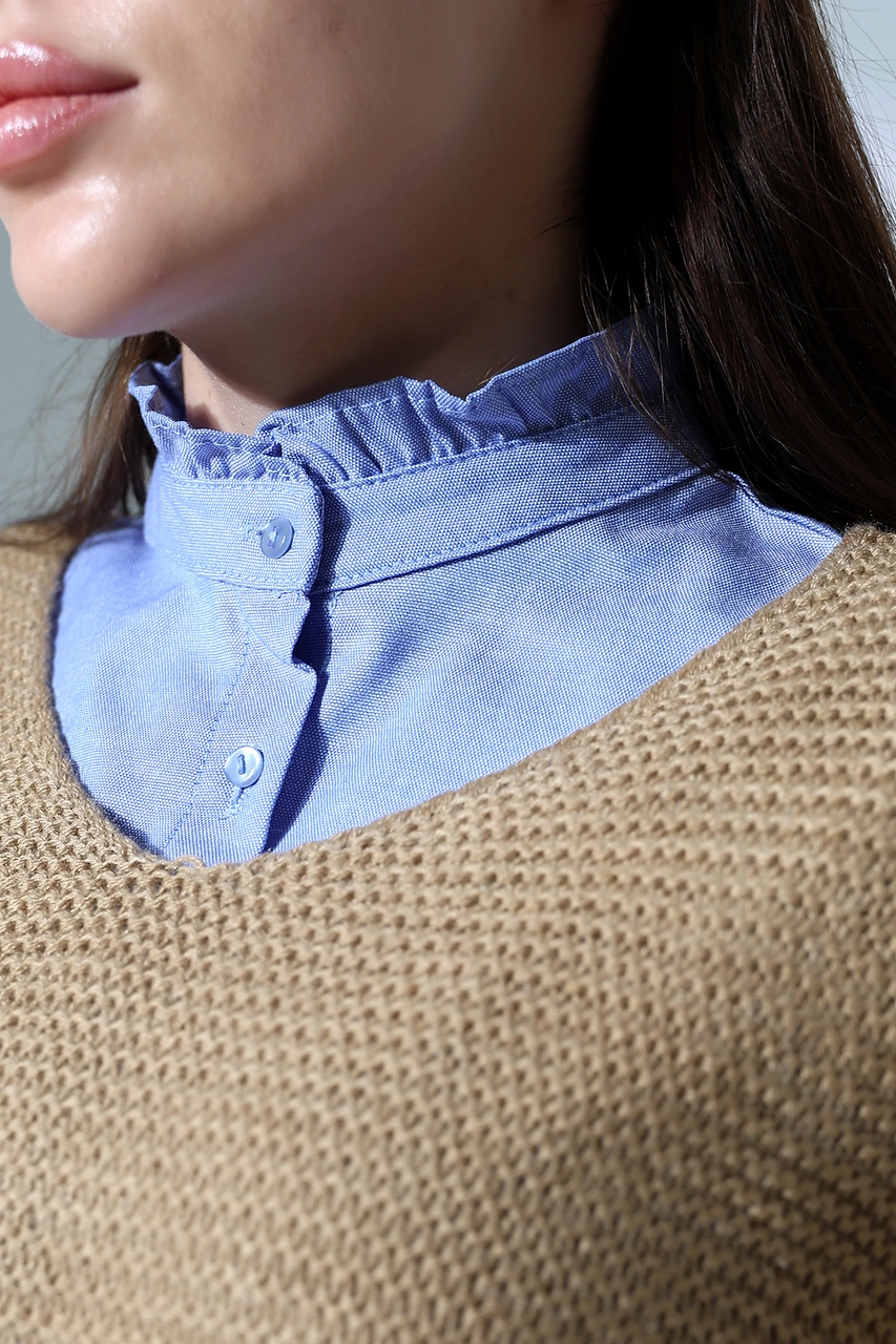 Schık Schık Pamuklu Fırfır Yaka Çıkarılabilir Yarım Gömlek İndigo Sckwm24gml02 Indigo