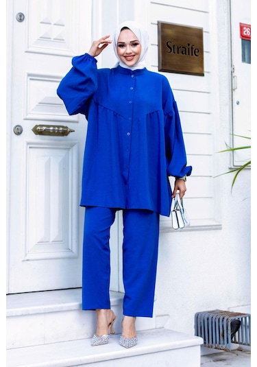 Balon Kol Tesettür İndigo Takım I Ndigo