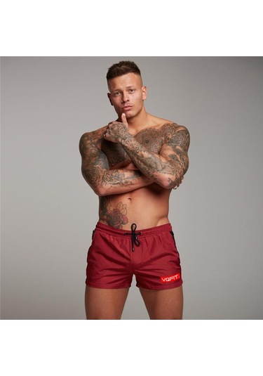Kırmızı Muscleguys Erkek Şort Bermuda Beach Çabuk Kuruyan Günlük Sörf Şort Kırmızı