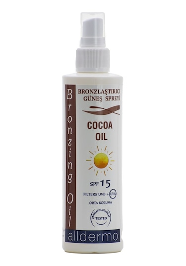 Alldermo Kakao Yağı Özlü SPF 15 Bronzlaştırıcı Güneş Spreyi 200 ML