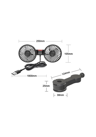Araba Koltuğu Cing Fan Usb Şarj Çift Kafa Fan Fan Derecesi Rotasyon Ventilasyon Fanı Off-road Araba Kamyonu Otobüs İçin Yaz Boyun Cer