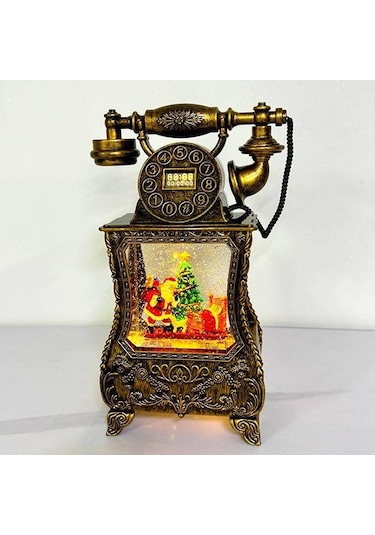 Nostaljik Telefon, Müzik Fonksiyonlu, Led Işıklı Ve Hareketli Kar, Noel Baba'nın Gelişinin Gizemi, Bronz Kahverengi 32x17x8 Cm