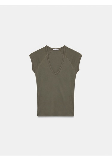 Dilvin 32894 V Yaka Fit T-shirt-haki