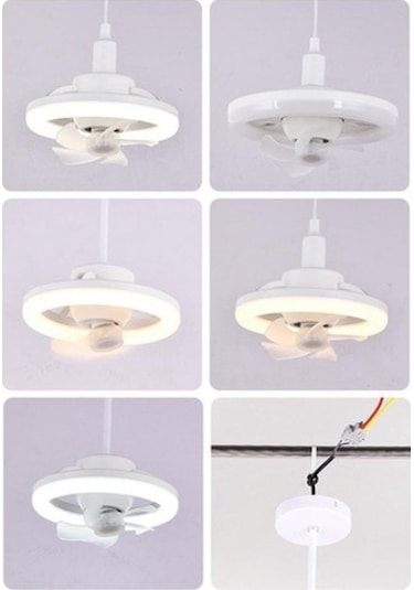 360 Dönen Tavan Vantilatörü Işık E27 Akıllı Fan Uzaktan Kumandalı Led Fan Işık Oturma Odası Yatak Odası Üst 48 W 5612 Renkli