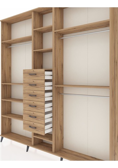 Arges Dolap 10 Raflı 6 Çekmeceli 3 Askılı 220x30x243 Çam-çam/çam Atlas Çam/atlas Çam