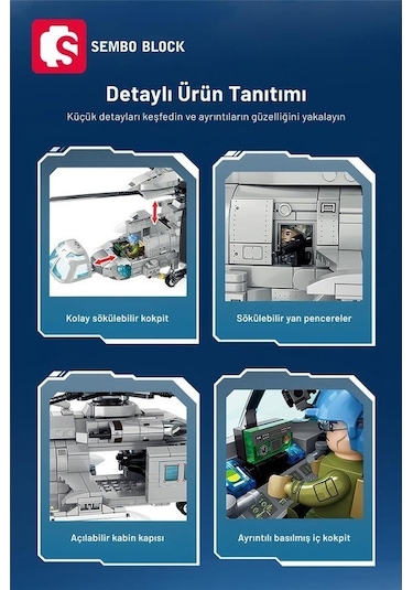 Sembo Block Z-20 Donanma Helikopteri 862 Parça Yapı Blokları  İle Uyumlu 202229