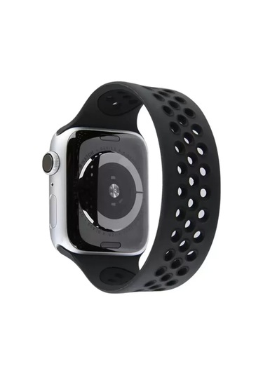 Newface Apple Watch Uyumlu 38mm Ayarlı Delikli Silikon Kordon - Siyah-siyah