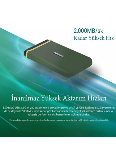 Transcend TS4TESD380C 4 TB NVMe 2000 MB/S PCIE M.2 Gen 2 Type C Taşınabilir Ssd