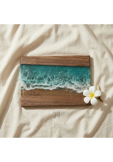 Bright Ocean Ceviz & Epoksi Sunum Tahtası 24x32 Cm Ceviz