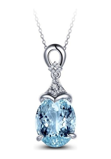 Novahub 925 Ayar Gümüş Mavi Topaz Kolye, Lüks Kadın Kolye, Mavi Topaz Kız Kolye, Elmas Vurgulu, 40-86cm Uzunluk Mavi