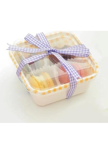 Pembe 10 Adet Tek Kullanımlık Kek Kutusu Şeffaf Kapaklı Su Geçirmez Yağ Geçirmez Paket Kare Sevimli Damalı Pasta Kutusu Tatlı Dükkanı İçin Pembe