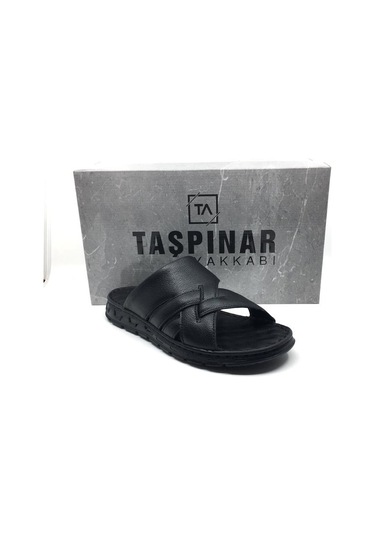 Taşpınar %100 Hakiki Deri Ortopedik Erkek Yazlık Rahat Terlik 40-45 Siyah