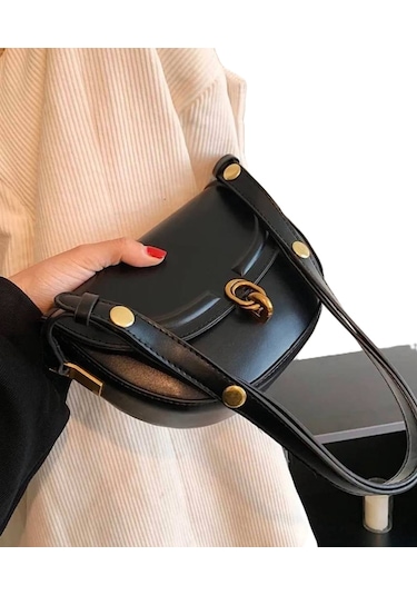 Acı Kahverengi Suni Deri Ayarlanabilir Askılı El ,kol Ve Omuz Çantası Sıyah - Sıyah