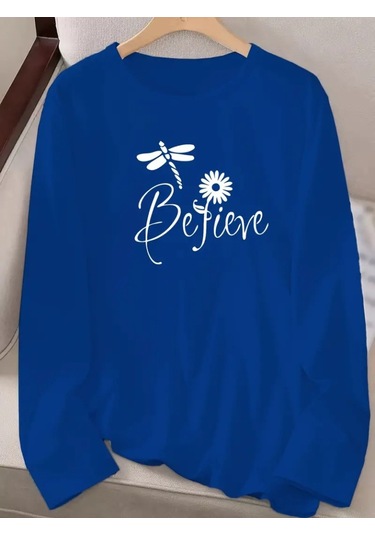 Leyla Sanat Sanata Yeni Bir Bakış Açısı Kadın Uzun Kollu Bisiklet Yaka Çiçek Desenli Viskon Bluz Mavi