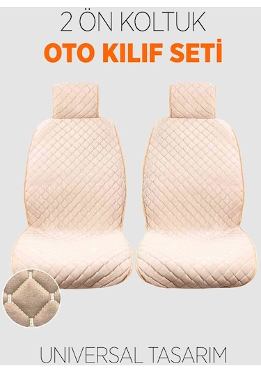 Tay Tüyü Terletmez Kumaş Oto Koltuk Kılıfı 2 Ön Koltuk Seti - Krem