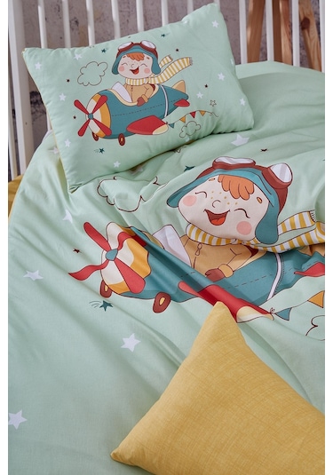 Bonjardinhome Pilot Dijital Baskılı 3d Pamuklu Bebek Nevresim Takımı Yeşil