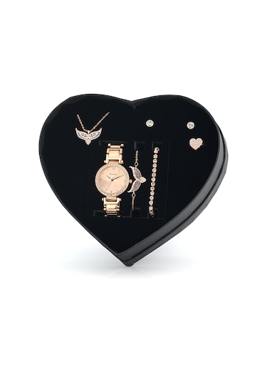 Rose Melek Kanadı Kolye Bileklik Küpe Yüzük Saat Set  Ps11 Bronz