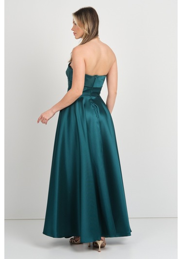 Doridorca Kadın Straplez Uzun Abiye Elbise 6068 Yeşil Yeşil