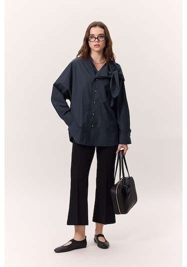Bağlamalı Detaylı Tasarım Gömlek Lacivert Lacivert