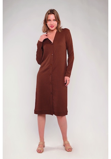 Gabria Ön Düğmeli Seul Uzun Hırka Kahverengi