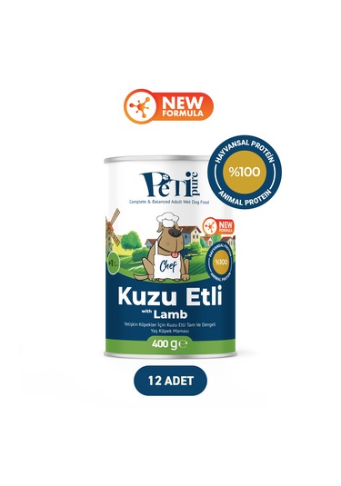 Kuzu Etli Yaş Konserve Yetişkin Köpek Maması, Jöle İçinde Parça Etli, 400 Gr X 12 Adet