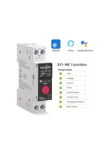 Xuweiwei 1 Adet Ewelink Wıfı Akıllı Anahtar Sy1 We 25a Kwh Göstergeli 1p+n 63a 220v Mobil Kontrollü Zamanlayıcı Röle Akıllı Ev