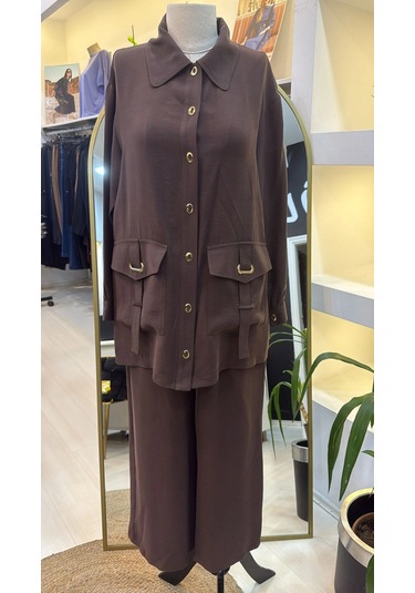 Nuss 1025 Tam Boy Düğmeli Pantolonlu Takım Kahve Kahve