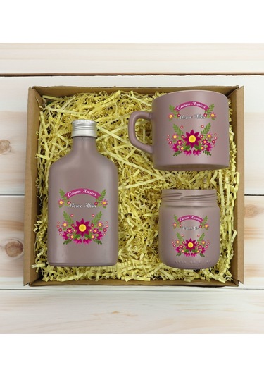 Bk Gift Kişiye Özel İsimli Dtf Anne Temalı Mat Gri Kahve Fincanı & Kolonya & Mum Hediye Seti-6, Anneye Hediye, Anneler Günü Hediyesi Kobitmeyencom3096