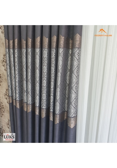 Lüks Antrasit Fon Pano Perde Sık Pile Tek Kanat - Modern House Ametist