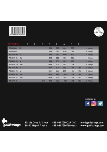 Galli Msb40105 Model 040-105 Numara Çelik Bas Gitar Tel Seti