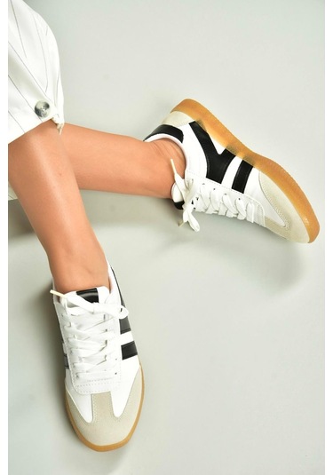 Fox Shoes U652861409 Beyaz/siyah Kadın Spor Ayakkabı Sneakers Beyaz/siyah-suni Deri