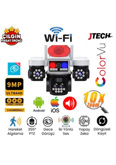 O-kam 5012 3mp+3mp+3mp 9mp Wi-fi 10x Optik Zoom 3 Lens Alert Ptz