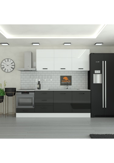 240 Cm Mutfak Dolabı Mdf Kapak Tezgah Dahil Yrkn240 99 Siyah