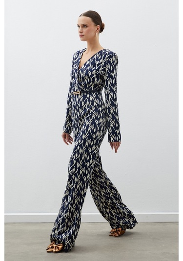 Sateen Desenli Saten Tulum - Lacivert