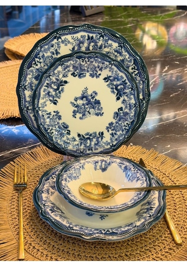 Porser Velour Navy Fulya 24 Parça Yemek Takımı Mavi