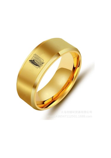 Altın Titan Siyah Şerit Paslanmaz Çelik Yüzük Özgürlük Bayrağı Kanatları Parmak Yüzüklere Saldırı 9 Altın