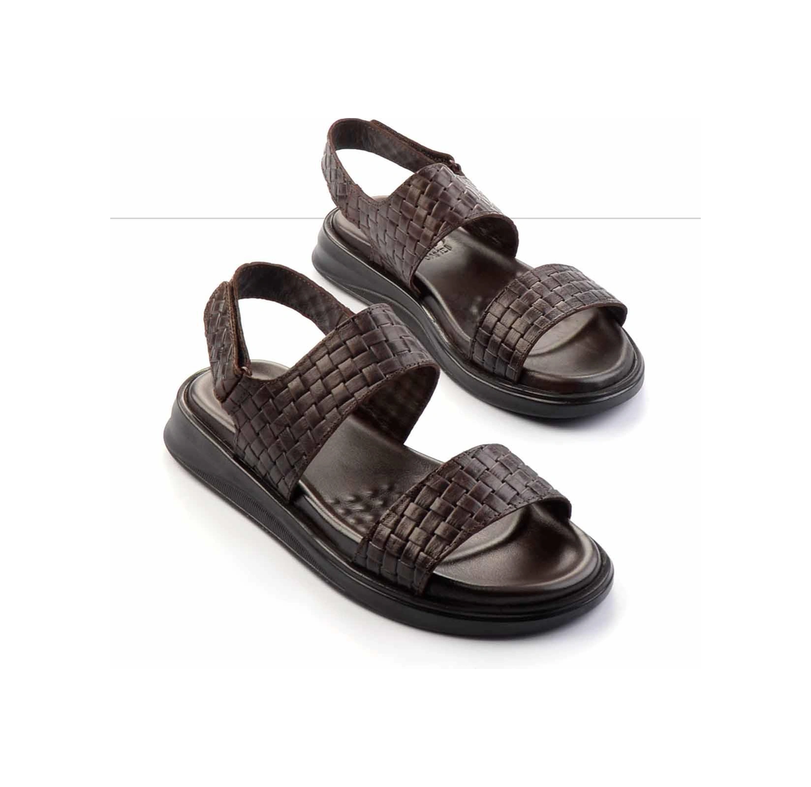 Kahve Hakiki Deri Erkek Sandalet E05433012603 Kahve