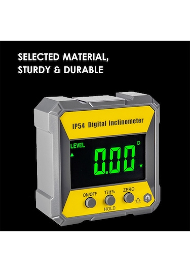 Moveevo Plastik Ip54 Su Geçirmez Lcd Ekranlı 4x90 Açı Ölçer, Tek Taraflı Mıknatıslı Dijital Seviye Cihazı Pil Dahil Değil - Sarı + Gri